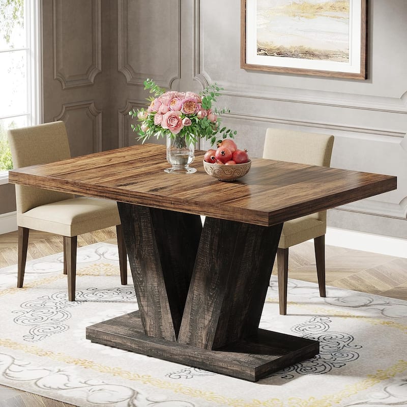 47” Farmhouse Small Rectangle Dining Table for Kitchen Dining Room - Black & Brown