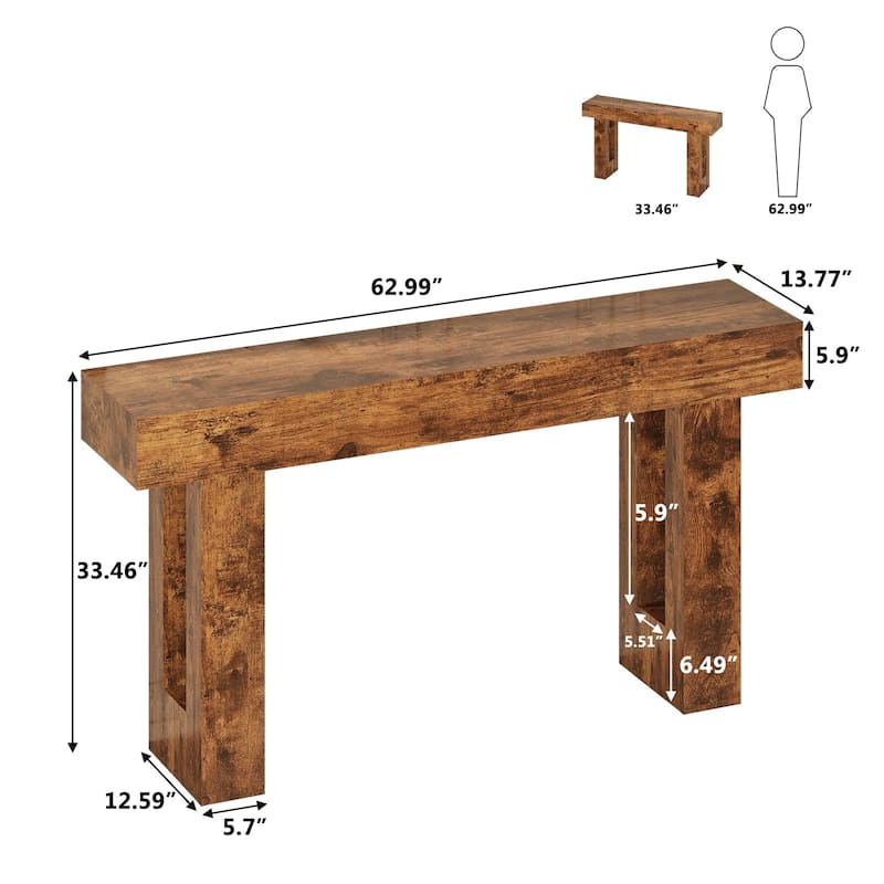 Farmhouse Entryway Table, 63-Inch Long Narrow Console Table Behind The Couch, Wooden Rectangular Sofa Table
