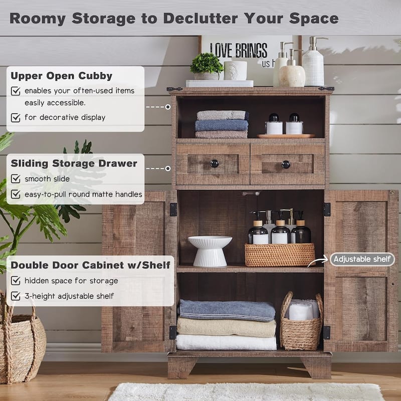 24" Farmhouse Bathroom Floor Cabinet, Wide Bathroom Storage Cabinet