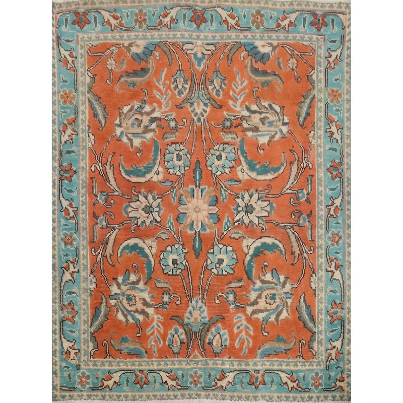 Hand Knotted Oriental 100% Wool Carpet Traditional All-Over Oranges & Rust Tabriz Area Rug - 3' 8'' X 3' 2''