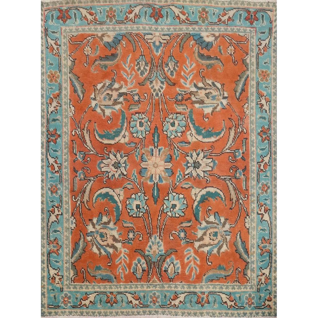 Hand Knotted Oriental 100% Wool Carpet Traditional All-Over Oranges & Rust Tabriz Area Rug - 3' 8'' X 3' 2''
