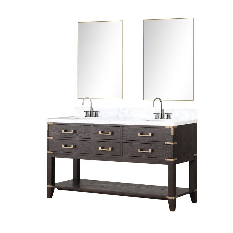 Lexora Norwalk Bath Vanity, Carrara Marble Top, Faucet Set, and Mirror