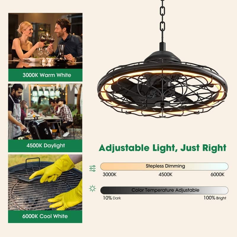 Wall Mounted Fan with Lights 20” Wall Mount Fan with Remote 6 Speeds Plug in Wall Fan Reversible Dimmable 360°Adjustable