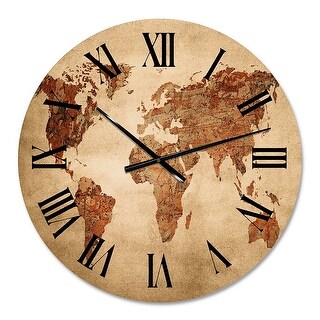 Designart 'Ancient Map of The World X' Vintage Wood Wall Clock - On ...