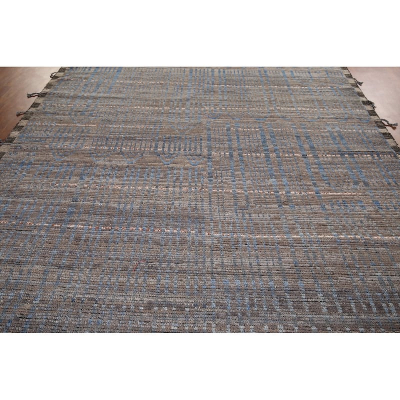All-Over Striped Moroccan Oriental Area Rug Hand-Knotted Wool Carpet - 9'0"x 12'9"