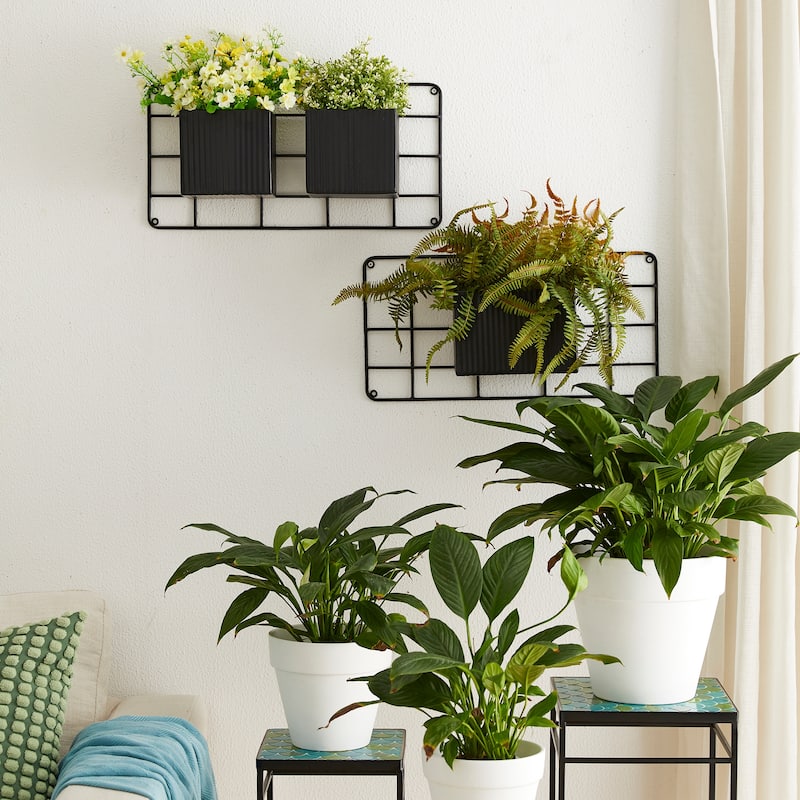 Glitzhome 20''L Black Metal Wall Planters with 3 Pots Hanging Plant Holder