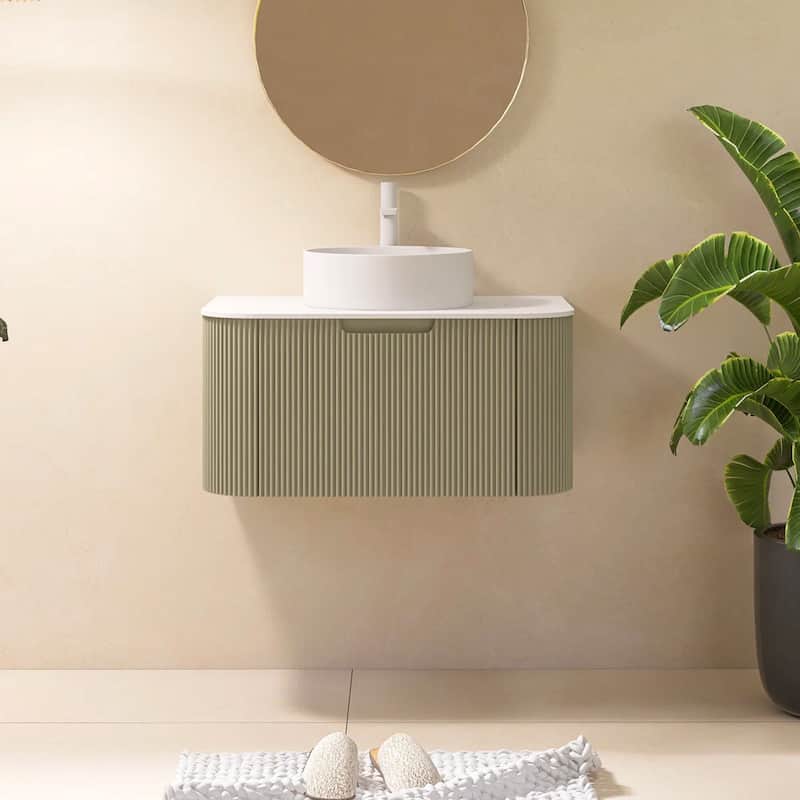 Wall-Mounted Bathroom Vanity with White Round Ceramic Sink - 29.92'' x 18.9'' x 19.33'' - Green