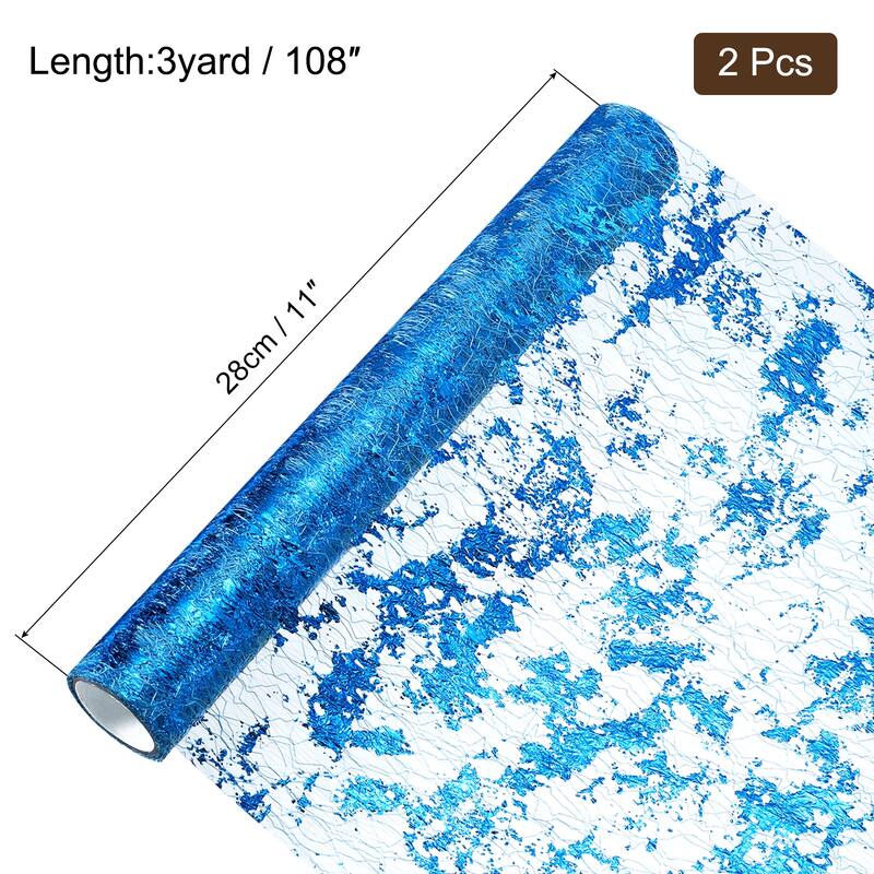 Table Runner 11" x 108", Metallic Foil Thin Mesh, 2 Pieces - 11 x 108 Inch - Lake Blue
