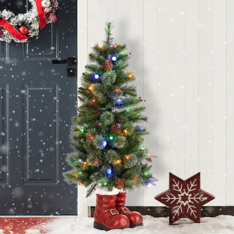 Glitzhome 4.5ft Christmas Santa Boots Porch Tree with 75 Warm White/Multi-color LED Lights - Single