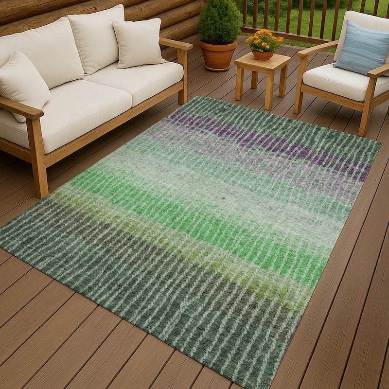 Machine Washable Indoor/ Outdoor Contemporary Stripes Chantille Rug