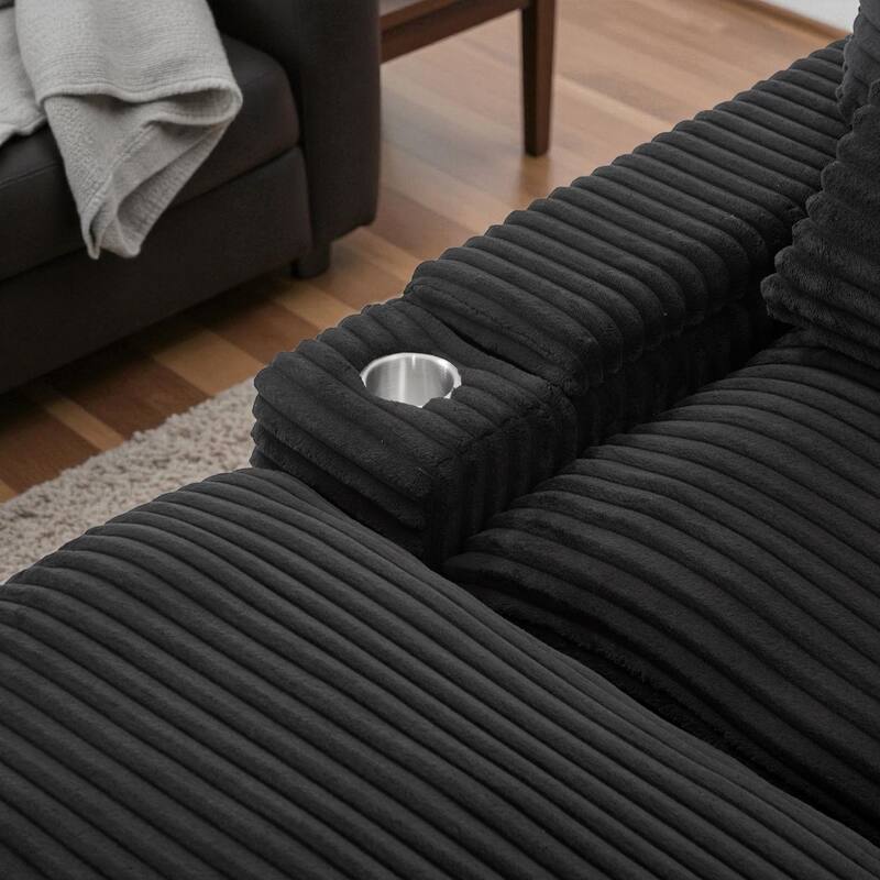 70.9" Convertible Loveseat Sofa Bed with Storage, 2 Ottomans, 4 USB Ports and Cup Holders, Corduroy Sectional for Living Room