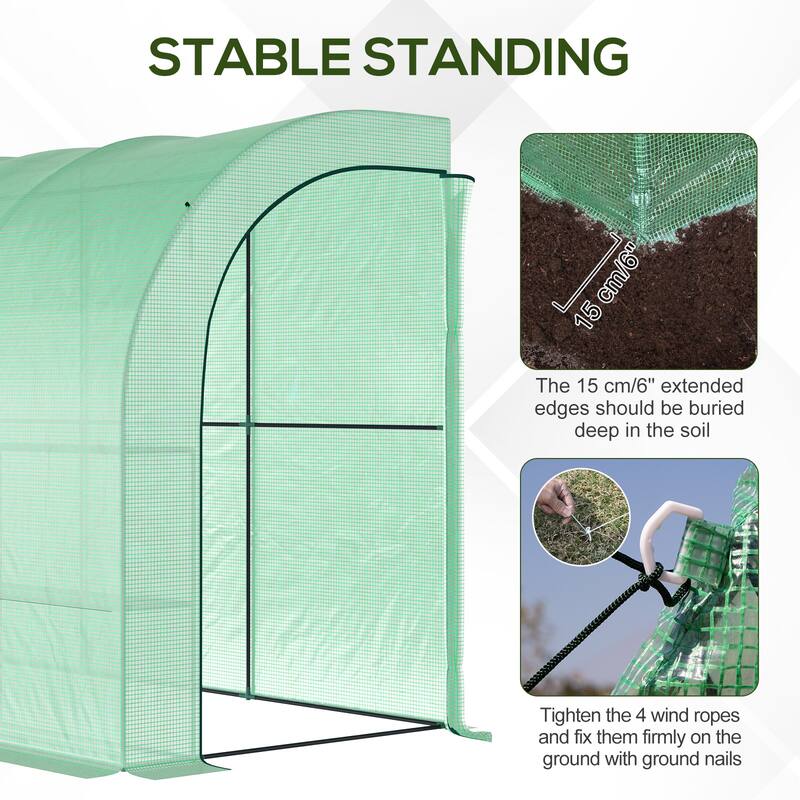 10x5x7 Foot Walk-In Greenhouse with PE Cover, 2 Roll-Up Doors, Windows, and 3 Wire Shelves