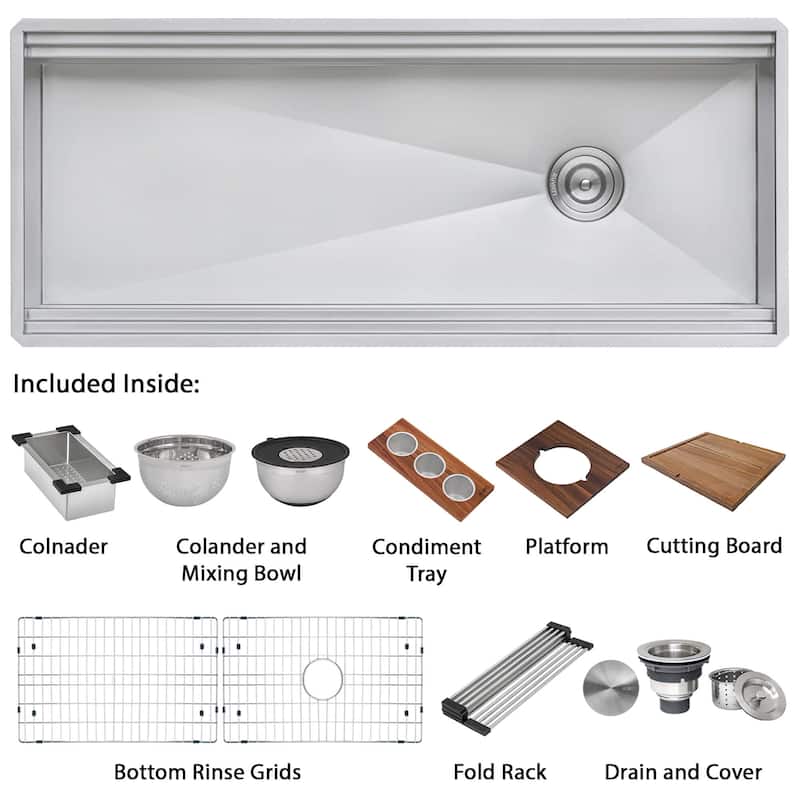 Ruvati 69-inch Workstation Two-Tiered Ledge Kitchen Sink Undermount 16 Gauge - RVH8666