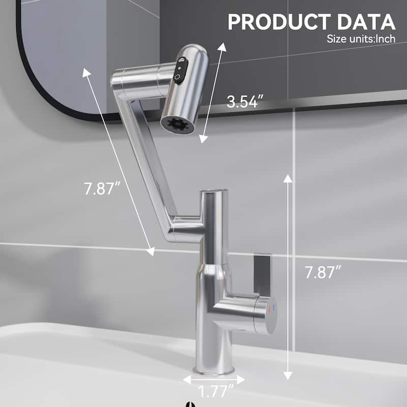 Anmytek Bathroom Sink Faucet - Temperature Display - Spray Function -, 360° Rotary Spout, Anti-Skid Hot and Cold Switch