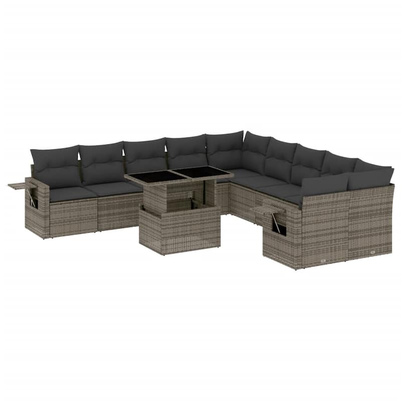 vidaXL Patio Sofa Set with Cushions Outdoor Furniture 11 Piece Poly Rattan - 24.4 x 24.4 x 27.2