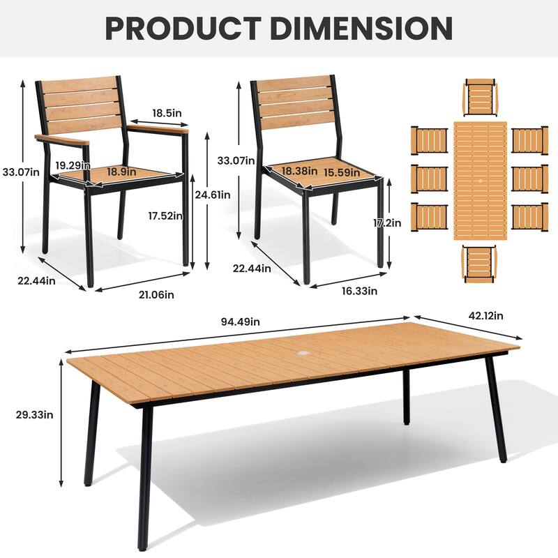 Outdoor Patio Dining Set 7/9 Piece Furniture Set Aluminum Dining Table and Stackable Chairs