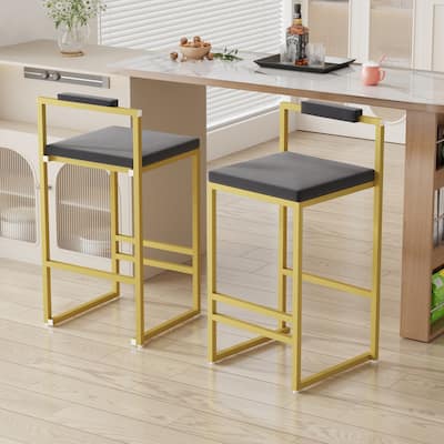 Velvet Bar Stools Set of 2, Counter Height Upholstered Dining Chairs, Kitchen Island Stools with Backrest & Footrest