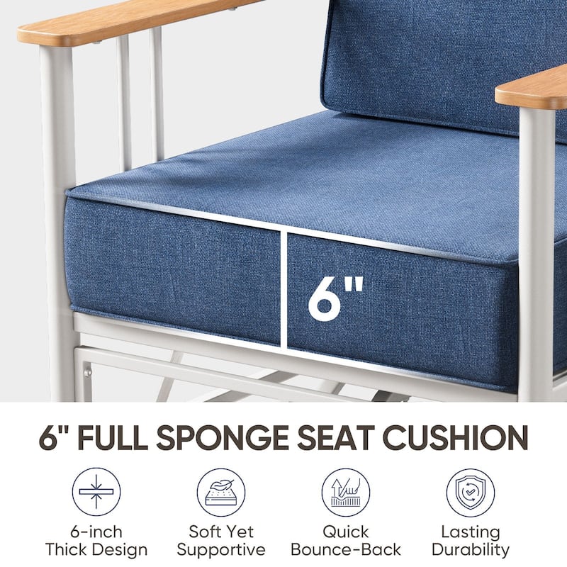 Puffin 4-Piece Metal Frame Outdoor Swivel Gliding Chairs with 6-Inch Cushions and Ottomans
