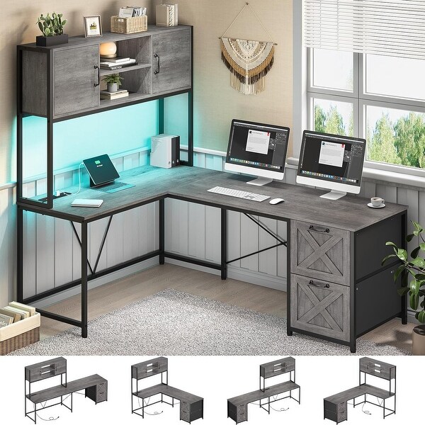 L Shaped Computer Desk with Drawers Corner Gaming Desk storage shelves On Sale Bed Bath Beyond 40146626