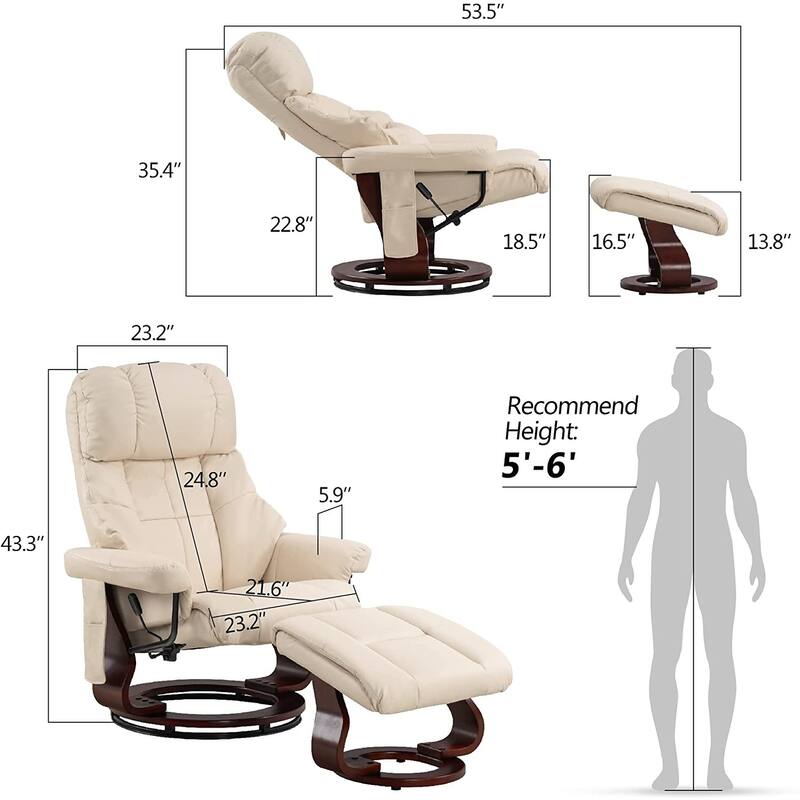 MCombo Recliner Chair with Ottoman Vibration Massag Faux Leather 9068