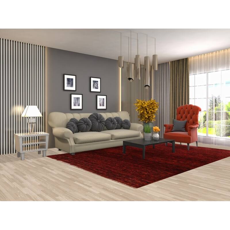 Hand Knotted Oriental 100% Wool Carpet Modern All-Over Red Moroccan Area Rug - 9' 9'' X 6' 9''