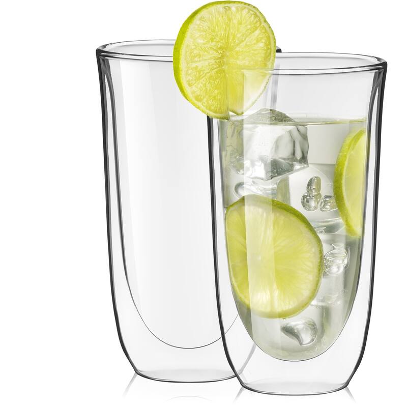 JoyJolt Spike Double Wall Glasses, 13.5 Ounce Cocktail Drinkware Glass set of 2