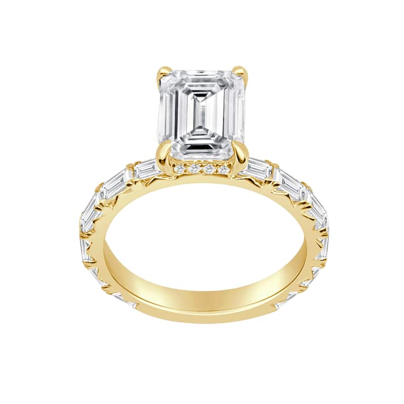 Auriya 14k Gold Lab Grown Emerald Cut Diamond Engagement Ring with Baguette Band 4.48 ct. tw. (F-G, VS)