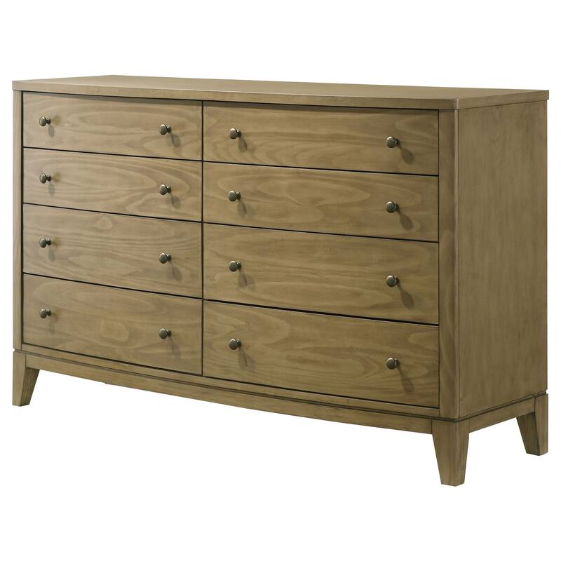 8-Drawer Natural Pine Dresser Cabinet with Rustic Modern Finish, Spacious Storage, and Smooth Glide Hardware