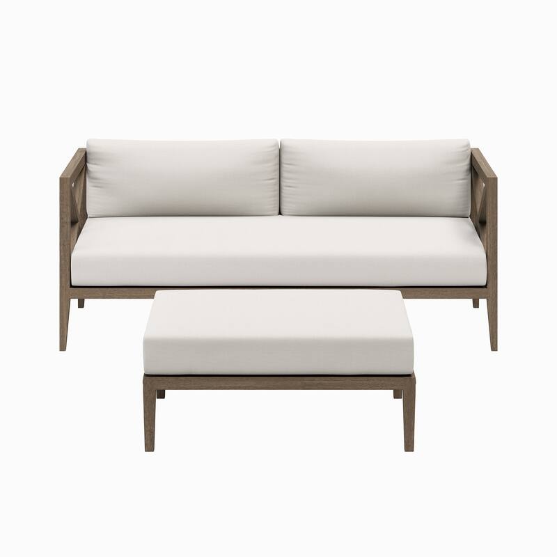 Northlake Outdoor Patio Teak Wood Loveseat and Ottoman Set