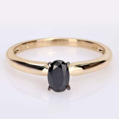 Miadora 1/2ct TDW Oval-cut Black Diamond Solitaire Engagement Ring in 14k Yellow Gold