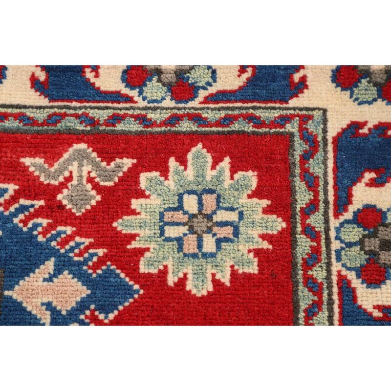 Oriental Kazak Accent Rug Hand-Knotted Geometric Red Wool Carpet - 2'10" x 3'11"