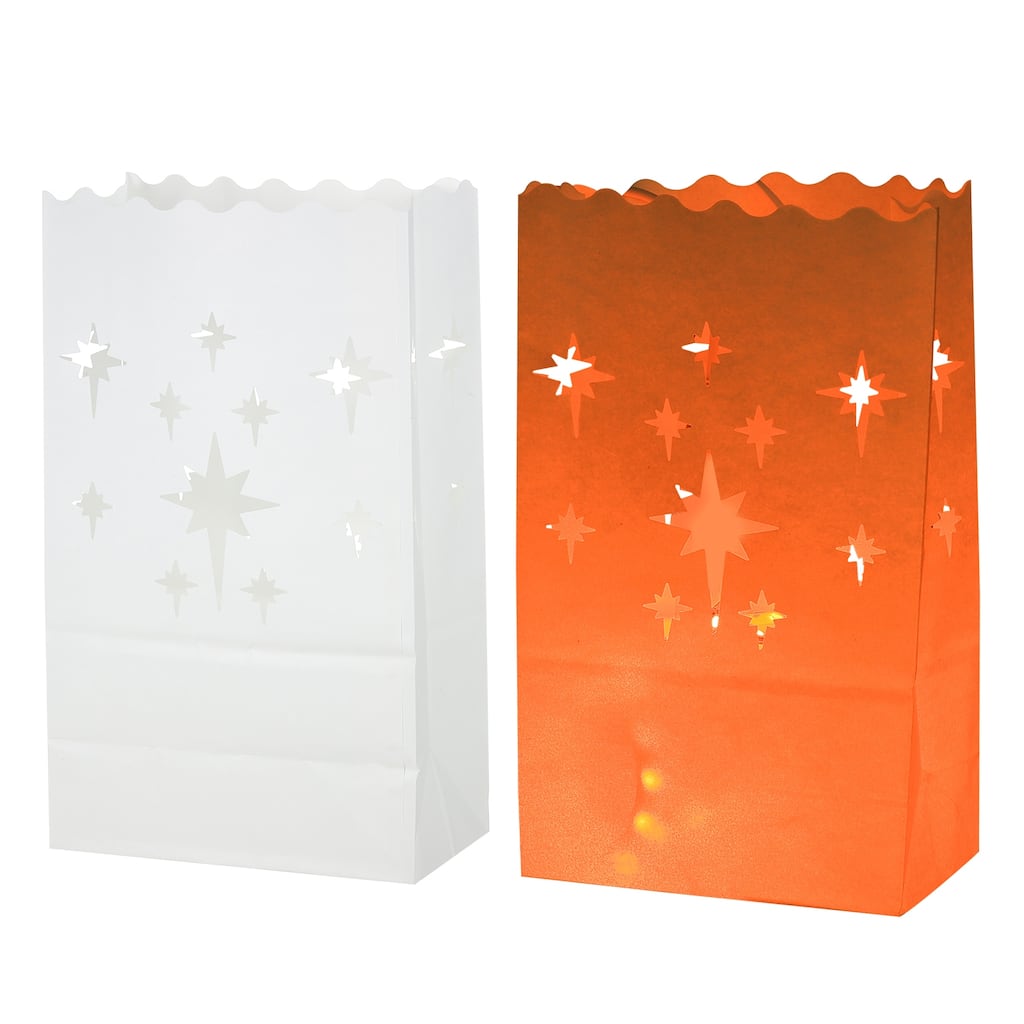 White Paper Luminary Bags, Stars Flame Resistant Candle Bags