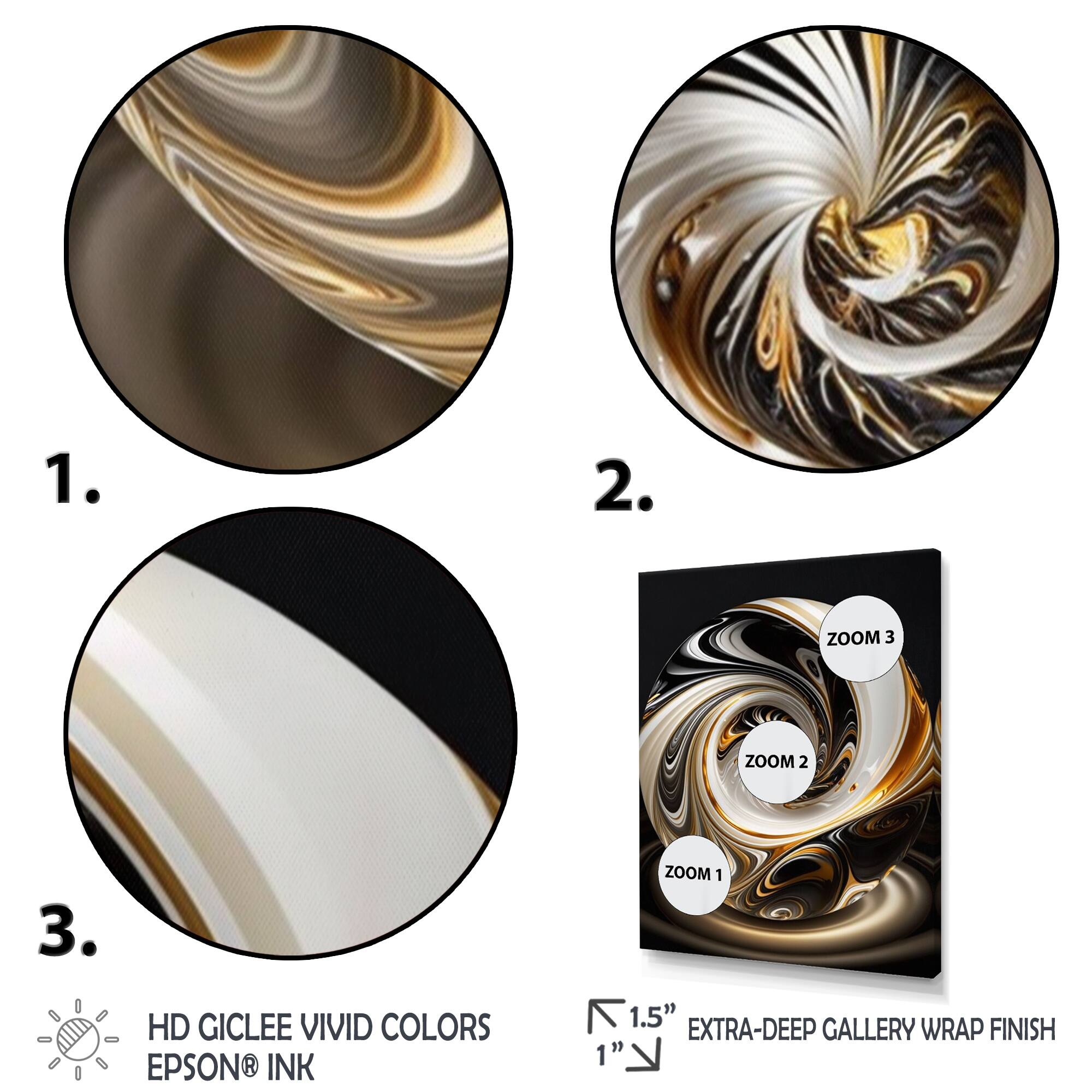 Designart 'Gold And Black Stained Glass Spiral II' Modern Canvas Wall ...