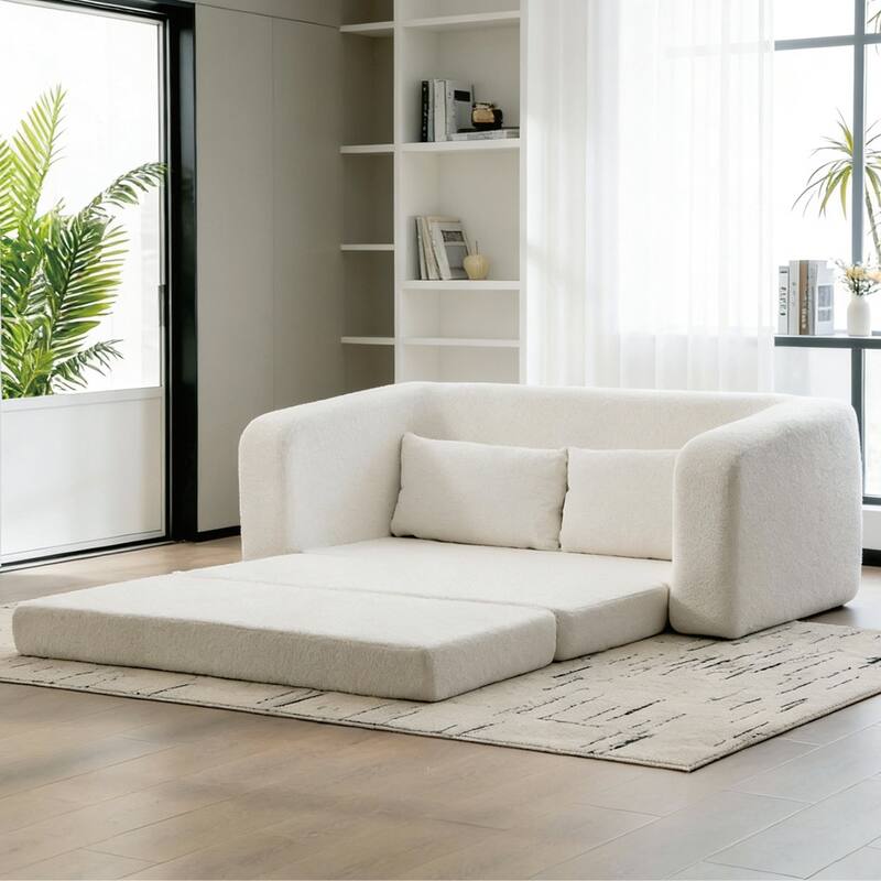 71.2"W 2-in-1 Foldable Pull Out Loveseat Sofa Bed Equipped with Armrest & Backrest Pillows