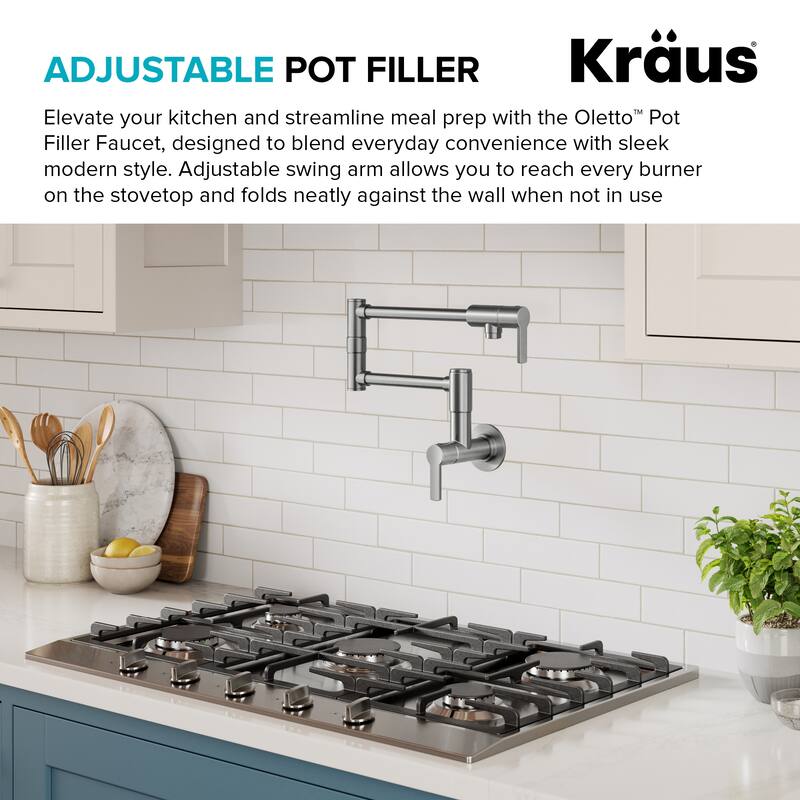 KRAUS Oletto Wall Mount Pot Filler Kitchen Faucet with Retractable Arm