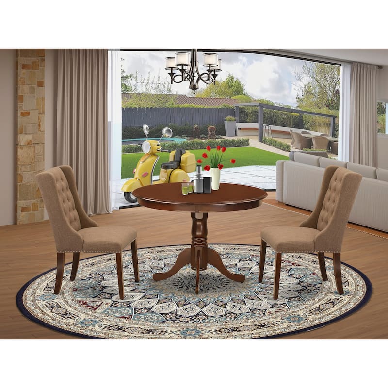 East West Furniture Dining Table Set- a Kitchen Table with Pedestal and Dining Chairs(Pieces, Finish & Seat Type Options)