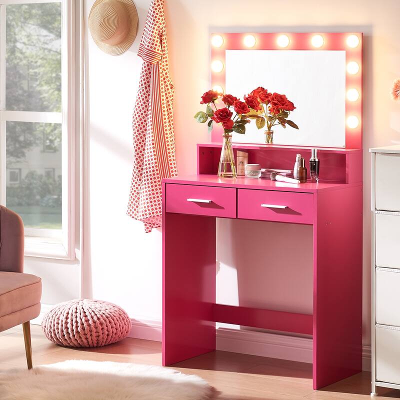 Small Vanity Table with 2 Drawers 3 Light Modes Makeup Mirror