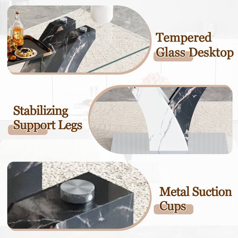 Stylish Dining Table and Chair Set, Modern Rectangular Glass Table with Upholstered Linen Chairs for Kitchen, Dining Room