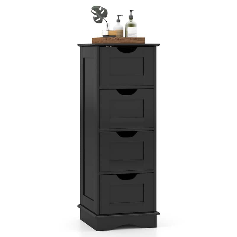 4-Drawer MDF Floor Storage Cabinet with 4 Drawers and Cutout Handles for Bathroom Bedroom Laundry Room - 12" x 12" x 32" - Black
