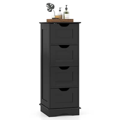 Gymax 4-Drawer Bathroom Cabinet w/Cut-out Handles Anti-toppling Device