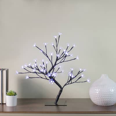 18" Japanese Sakura Blossom Flower Artificial Tree Pure White LED