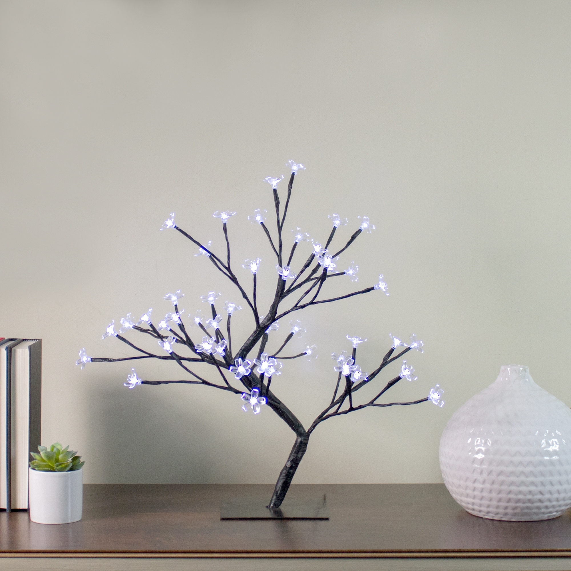 18" Japanese Sakura Blossom Flower Artificial Tree Pure White LED