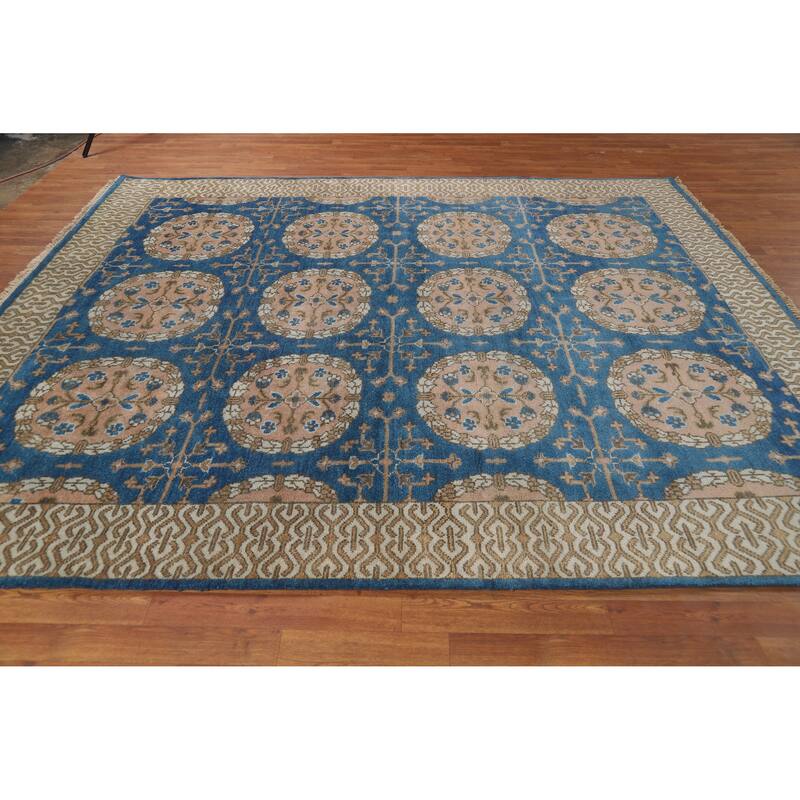 Floral Blue Oushak Indian Area Rug Oriental Handmade Wool Carpet - 8'0" x 9'6"