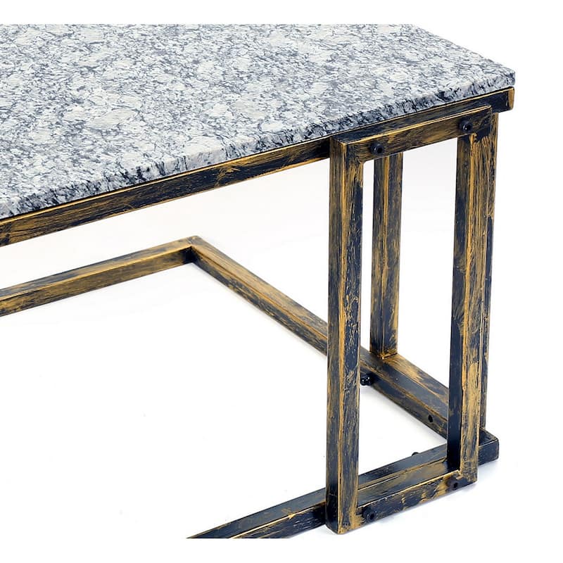 22 Inch Granite Top Plant Stand, Cast Iron Frame, Gray, Black, Gold