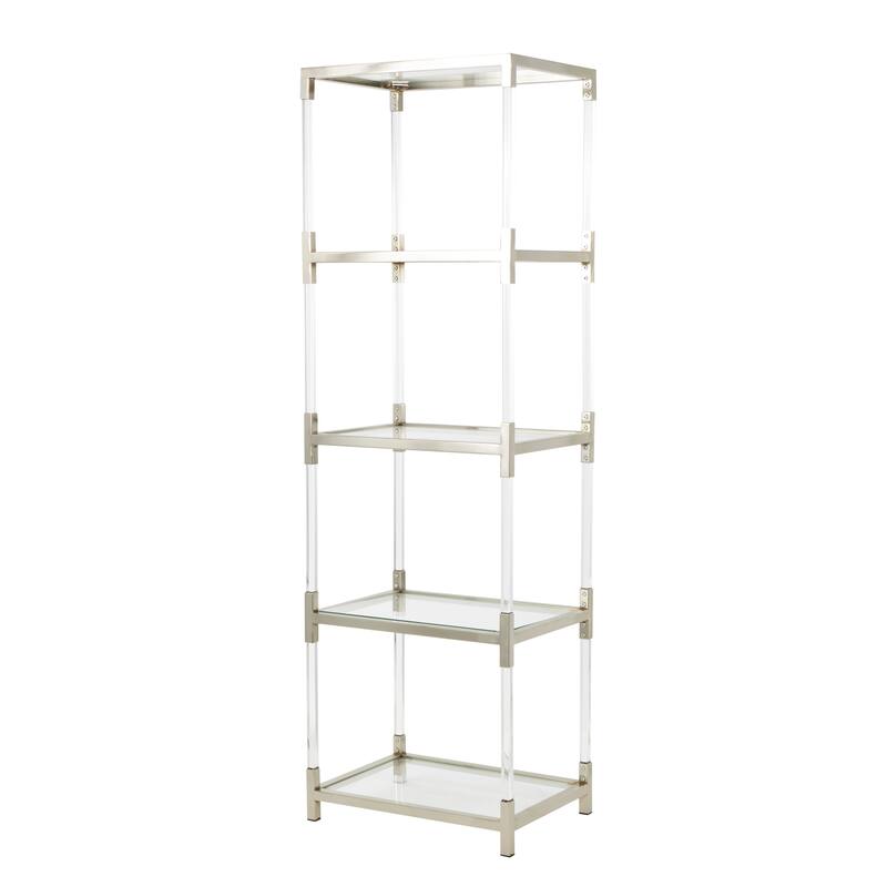 Clear Acrylic Plastic Cube Shaped Shelving Unit with Silver Frame Supports