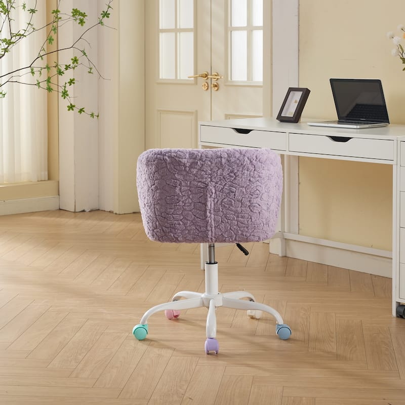 GDF Studio - Modern Faux Fur Upholstered Swivel Home Office Chair with Metal Base with Ergonomic Backrest and Wide Deep Seating