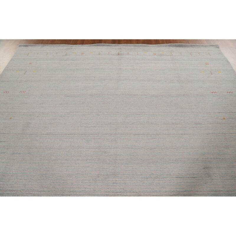 Beige Tribal Gabbeh Area Rug Hand-Knotted Wool Carpet - 8'9"x 11'8"