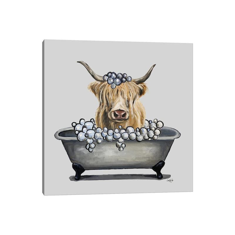 iCanvas "Animals In The Tub Series, Highland Cow In Bathtub" by Hippie Hound Studios Canvas Print