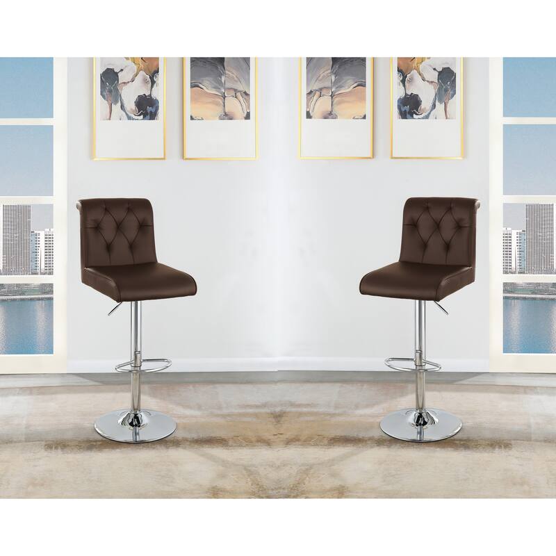 Adjustable Bar Stools Set of 2, Faux Leather Counter Height Chairs with Back, Kitchen Island Stools with Footrest