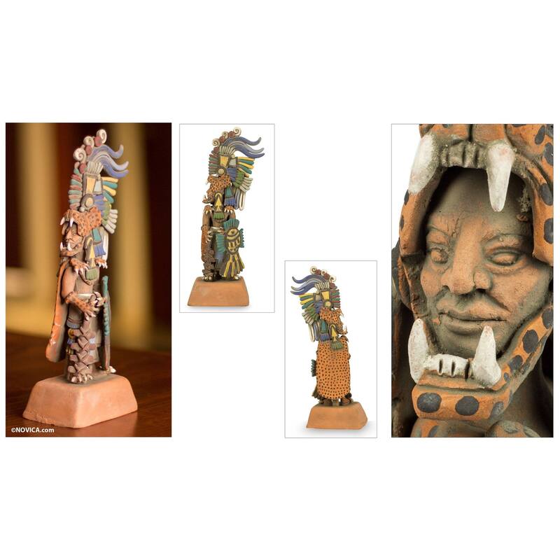 Handmade Jaguar Warrior (medium) Ceramic sculpture (Mexico) - 43 x 26 x 22